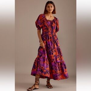 Anthropologie The Somerset Puff-Sleeve Tiered Maxi Dress Size XS